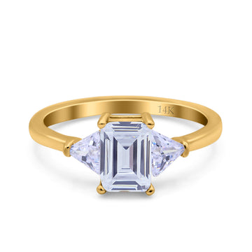 14K Yellow Gold Emerald Cut Art Deco Engagement Ring Simulated Cubic Zirconia Size-7